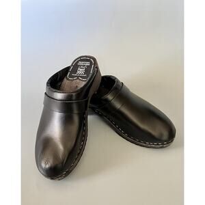 Troentorps Toffelfabrik Black Leather Women’s EU45 Clogs W-US 8.5 | EU 39